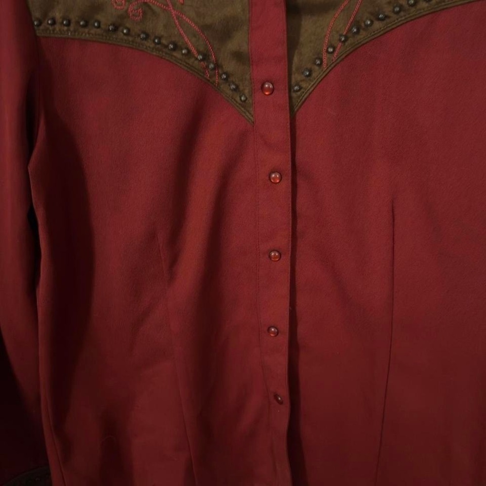 Scully - Western Embroidered Snap Shirt - Women's M - Red Brown Rodeo Yoke - Picture 2 of 7